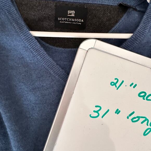 Scotch Soda Lambswool Sweater Mens XXL Elbow Patch Preppy Classic Casual Blue - Picture 11 of 11